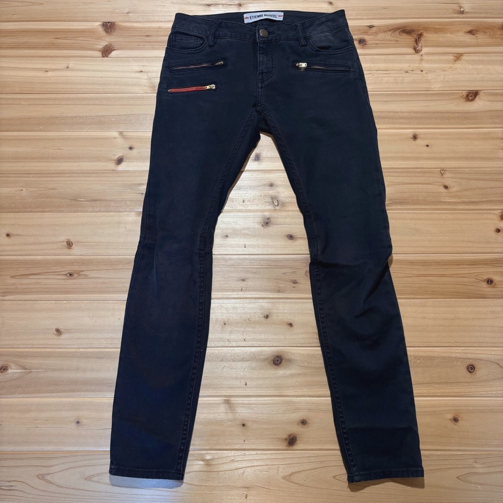 Etienne Marcel Jeans Womens 26 Black Skinny Low Rise Multi Zipper Denim Jeans